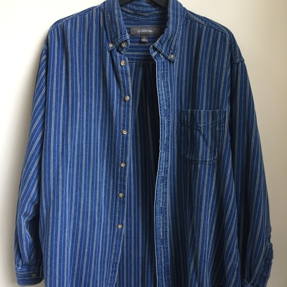 Vintage Demin Button Down with Stripes - Picture 1 of 4